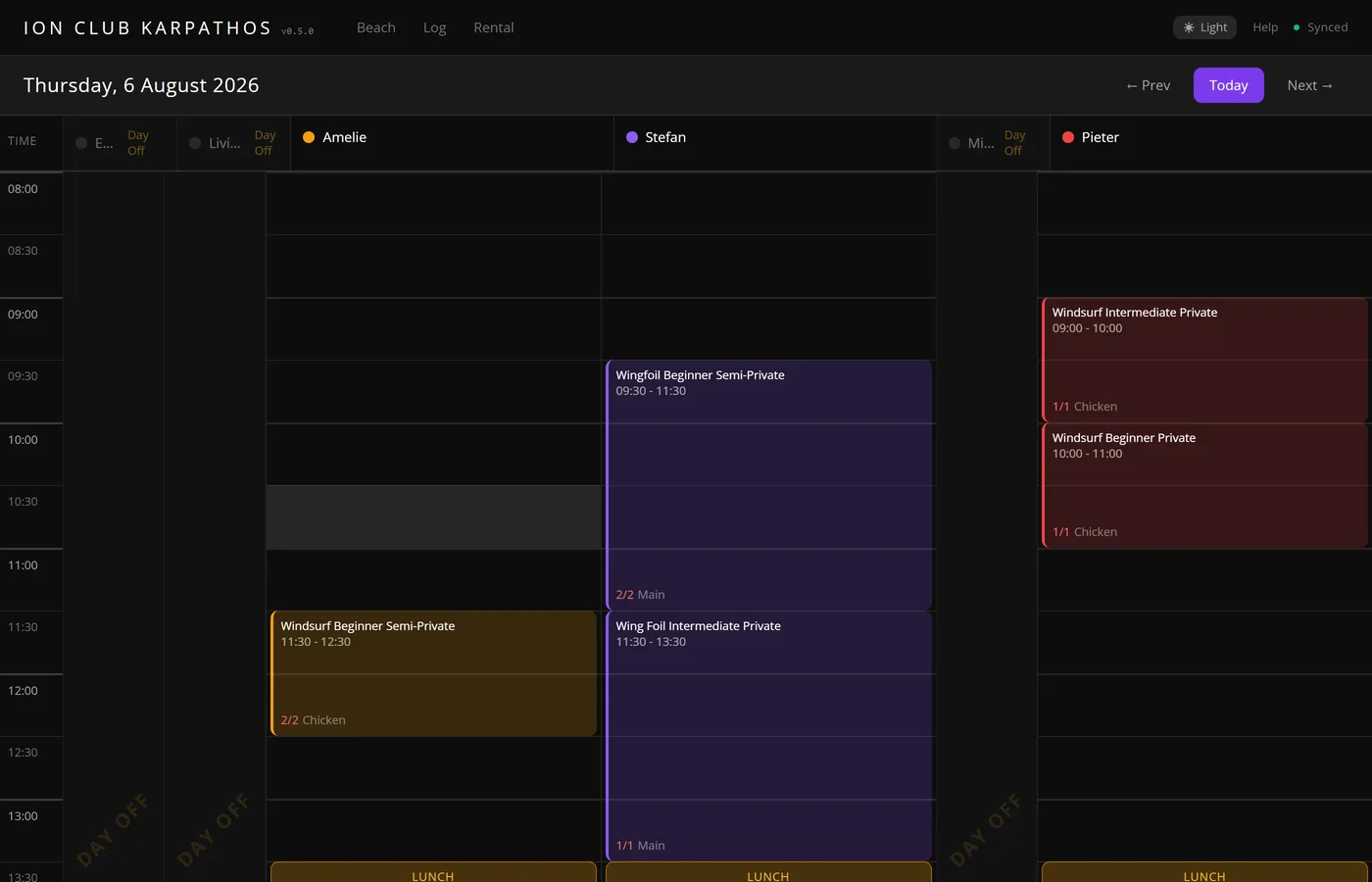 The TeamOps planner showing every instructor’s day side by side